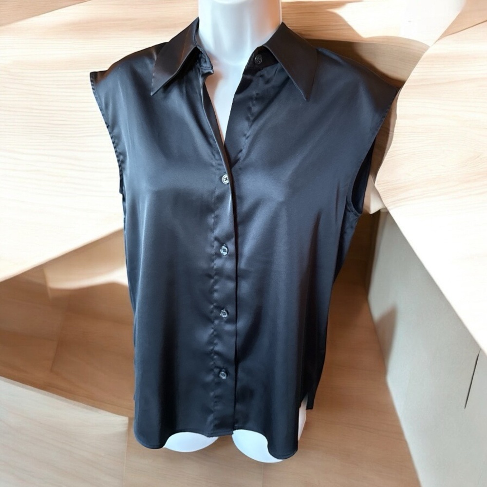 Banana Republic Navy Blue Silk Boxy Button Down Top